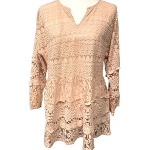 Sundance Crochet Lace Cream Long Sleeve Top Size Medium
